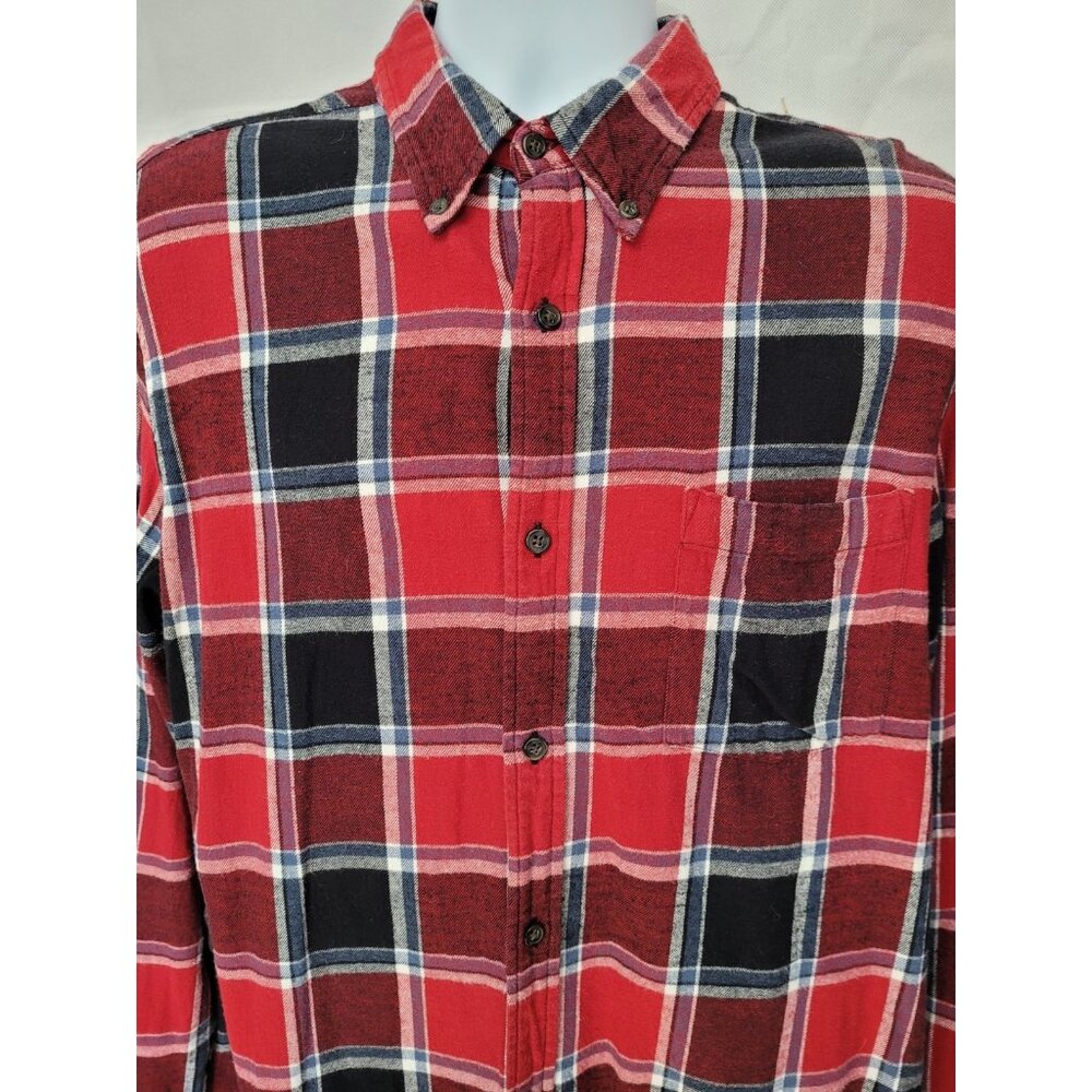 The Foundry Button‎ Down Flannel Shirt Mens Large Tall Easy Care Red Plaid